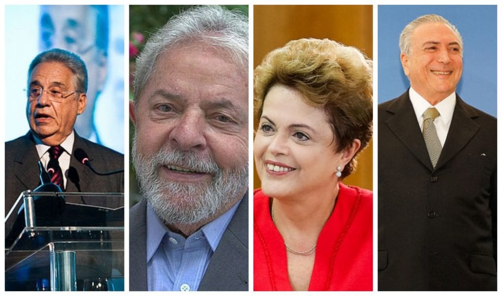 Quem vendeu mais áreas de petróleo e gás: FHC, Lula, Dilma ou Temer? [na imagem, da esquerda para a direita]