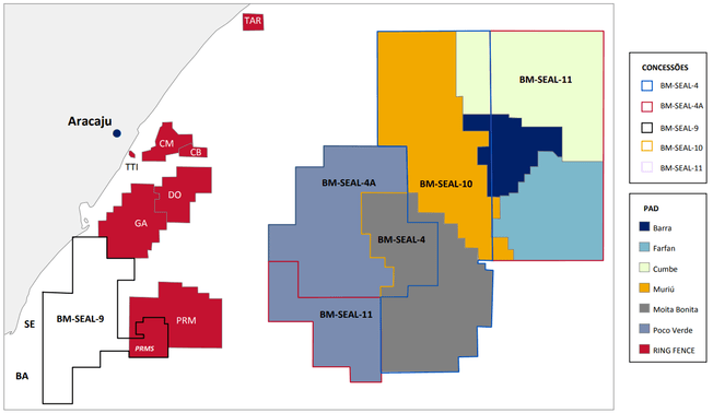 Concessões e prospectos operados pela Petrobras em águas profundas de Sergipe