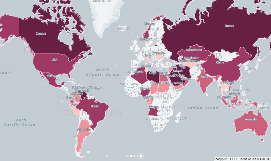 Mapa-Múndi das reservas de petróleo