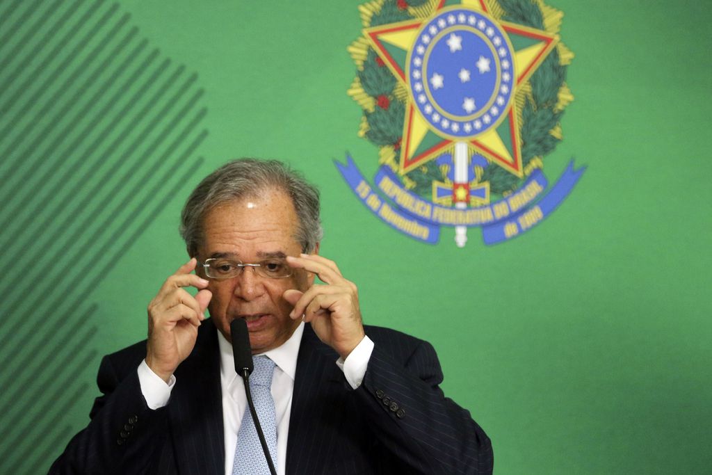 O ministro da Economia, Paulo Guedes, durante entrevista coletiva no Palácio do Planalto.