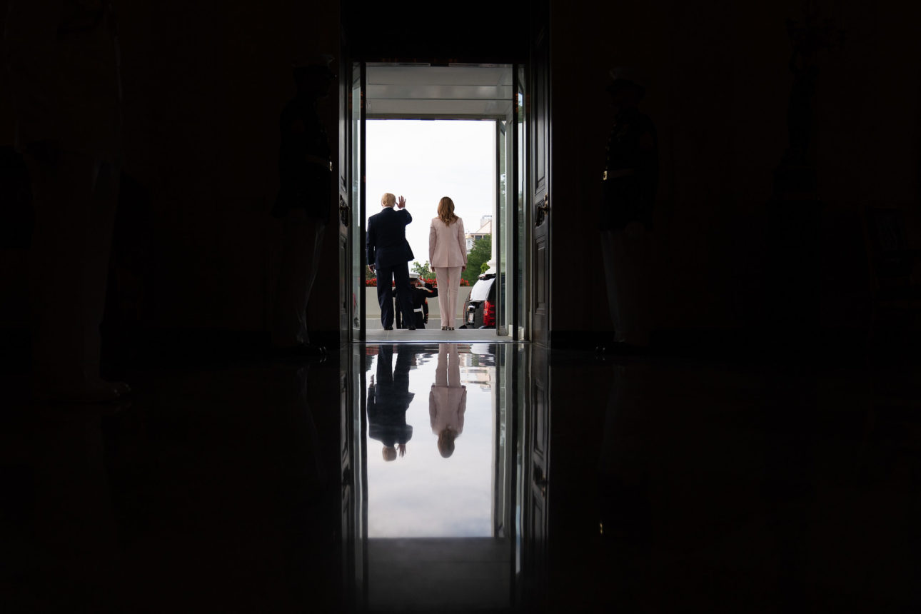 President Trump and the First Lady Visit with the President of Poland and Mrs. Duda 
President Donald J. Trump and First Lady Melania Trump bid farewell to Polish President Andrzej Duda and his wife Mrs. Agata Kornhauser-Duda Wednesday, June 12, 2019, at the North Portico of the White House. (Official White House Photo by Shealah Craighead)