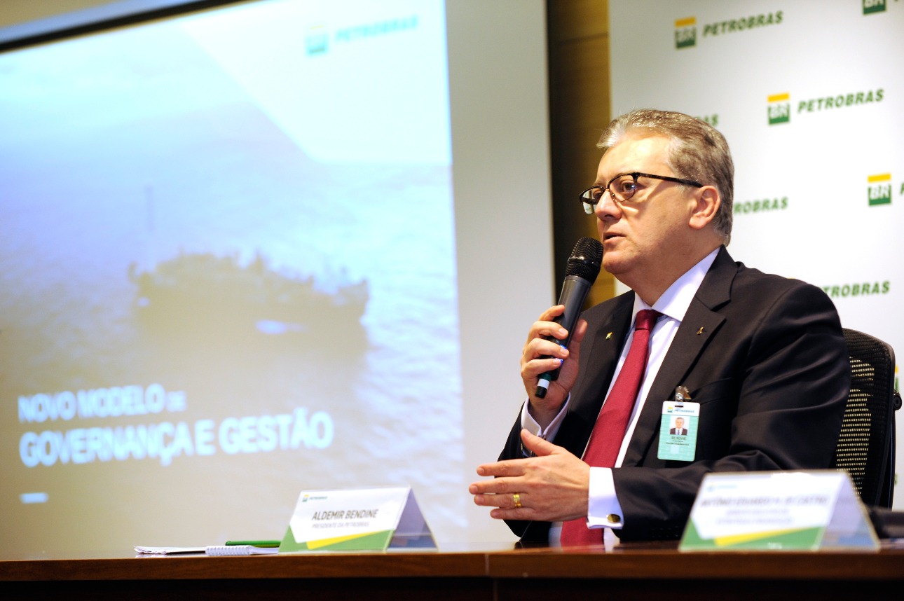 O ex-presidente da Petrobras, Aldemir Bendine, durante apresentação na sede da empresa. Foto: Stéferson Faria