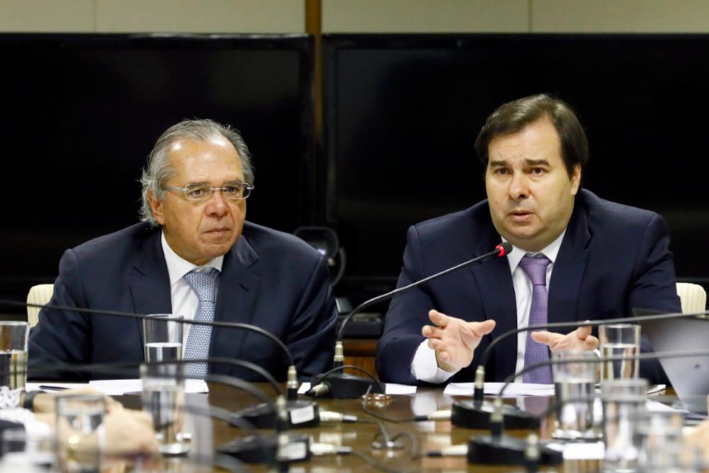 Presidente da Câmara dos Deputados, dep. Rodrigo Maia (DEM-RJ) em reunião com o Ministro da Economia, Paulo Guedes. Foto: Luis Macedo/Câmara dos Deputados