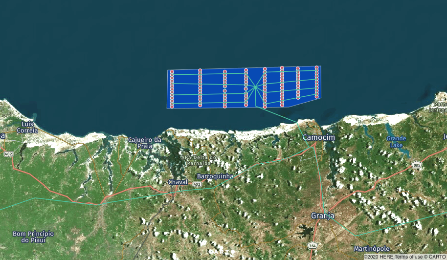 [imagem ampliada] Complexo eólico marítimo Caucaia (CE). Elaborado pela epbr, a partir da dados enviados ao Ibama.