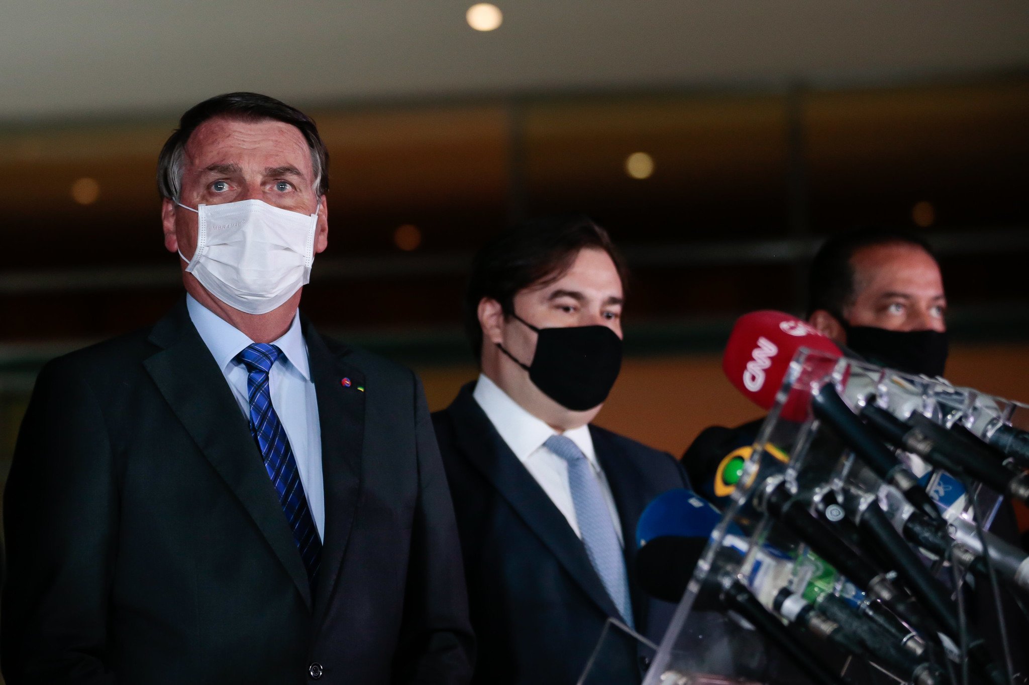 Jair Bolsonaro, Rodrigo Maia, Davi Alcolumbre -- Foto por Carolina Antunes -- pPR