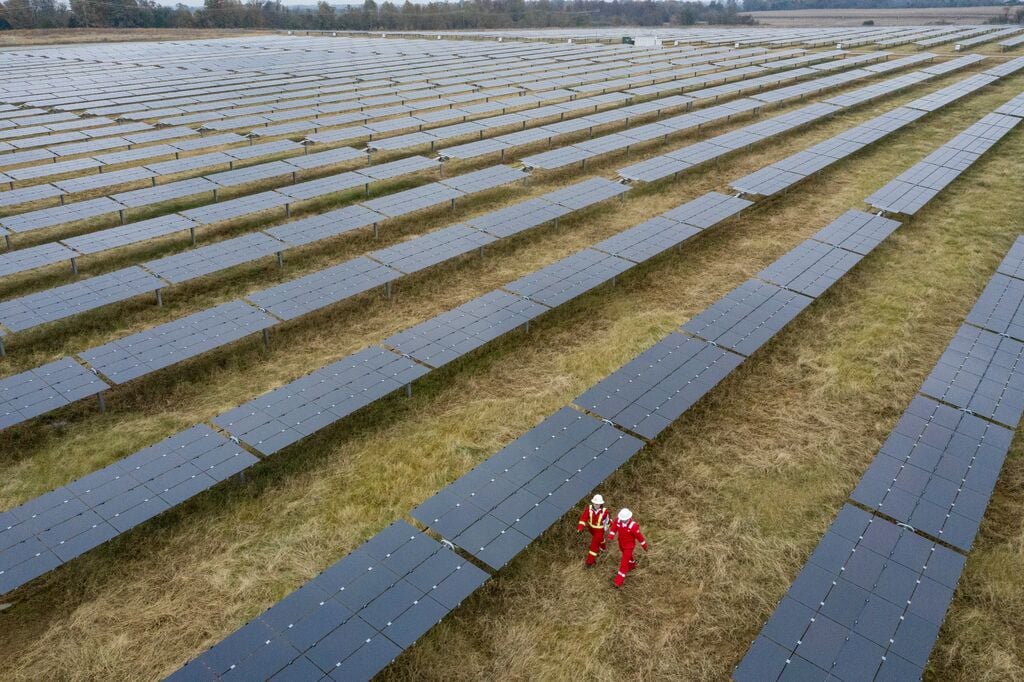 Aerial view of the Silicon Ranch Solar Farm.Tennessee, USA 2018 using a Hasselblad L1D-20c drone. This solar farm in Selmer, Tennessee generates 30 MWdc, (megawatt direct current) enough to power 4,000 homes.