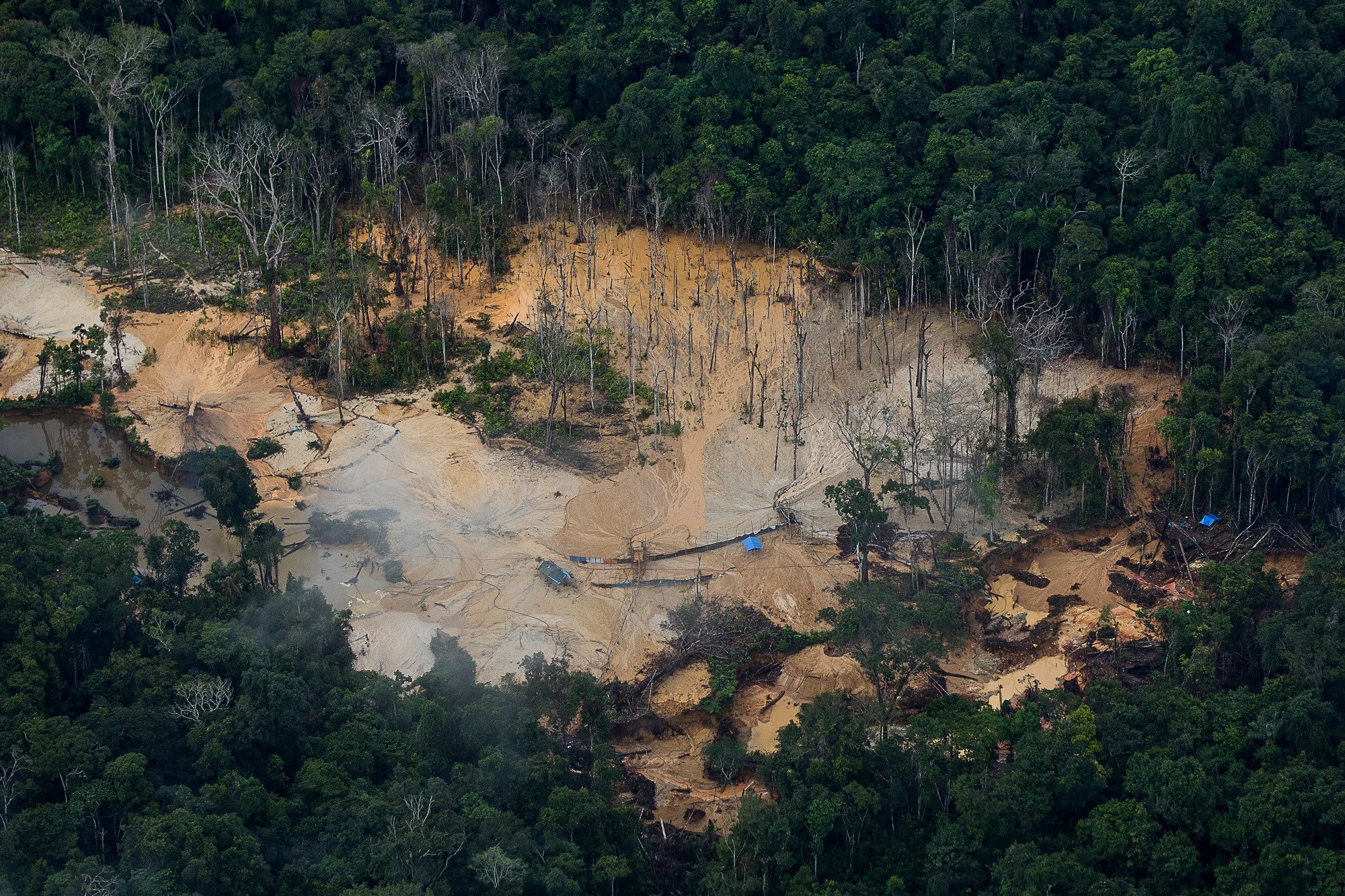 Área de garimpo na região do rio Uraricoera na Terra Indígena Yanomami (Foto: Bruno Kelly/Amazônia Real)