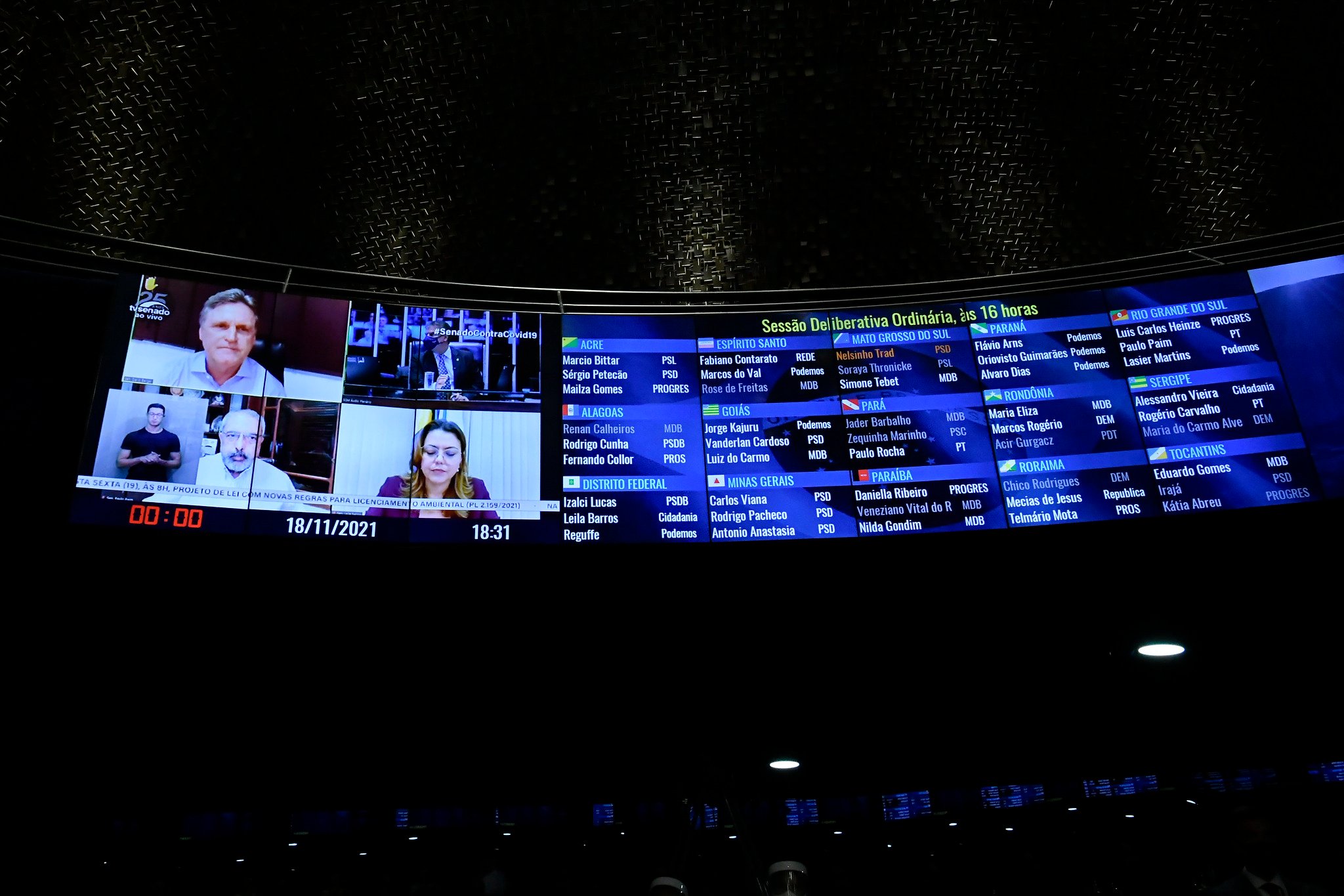 Plenário do Senado Federal durante sessão deliberativa ordinária semipresencial.