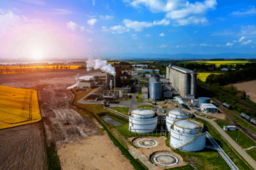 Mecanismo de compra e venda futura de CBIO em consulta. Na imagem: Vista aérea das instalações e tanques de armazenamento em usina de etanol, principais emissores de CBIOs (Foto: Divulgação Celfenergia)