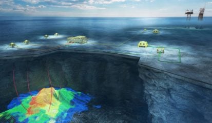 Armazenamento de carbono e hidrogênio verde na agenda das petroleiras. Na imagem, modelo de sistema submarino no Mar do Norte – reservatórios são alvo de projeto de captura de carbono (Foto: Neptune Energy)