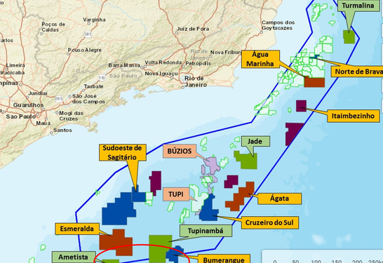 CNPE inclui Ametista, do pré-sal, na oferta permanente da ANP. Na imagem, mapa dos blocos do regime de partilha incluídos na oferta permanente (Fonte: MME)