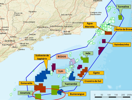 CNPE inclui Ametista, do pré-sal, na oferta permanente da ANP. Na imagem, mapa dos blocos do regime de partilha incluídos na oferta permanente (Fonte: MME)