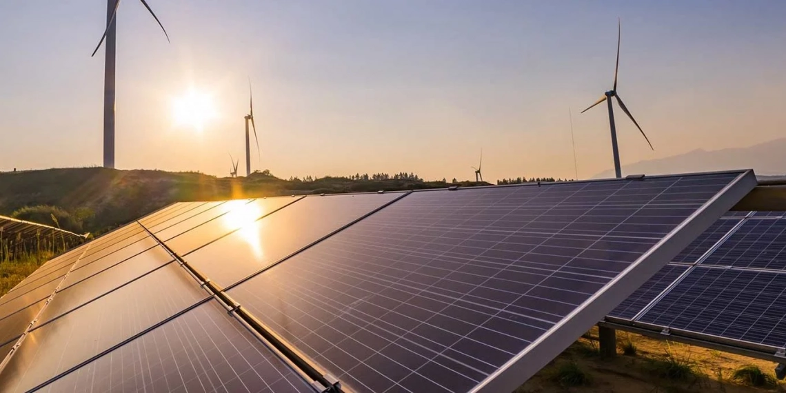 Geração de energia está menos suja desde início da guerra, diz S&P Global. Na imagem, painéis solares e torres eólicas (Foto: Hydro/Divulgação)