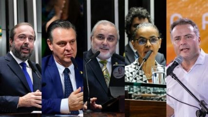 Energia, Petrobras e Infraestrutura: nomes cotados para novo governo. Na imagem, fotos de [da esq. para a dir.]: Alexandre Silveira (Roque de Sá/Agência Senado), Carlos Fávaro (Pedro França/Agência Senado), Jean Paul Prates (Roque de Sá/Agência Senado), Marina Silva (Jane de Araújo/Agência Senado) e Renan Filho (Márcio Ferreira/Governo de Alagoas)