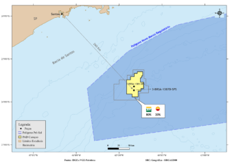 Mapa da descoberta da Petrobras em Aram no pré-sal da Bacia de Santos