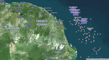 Veja que empresas já desistiram de perfurar na Foz do Amazonas. Na imagem: Mapa de poços de óleo e gás na Foz do Amazonas, na Margem Equatorial