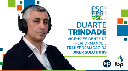 Regulação de eólica offshore precisa avançar para atrair investimentos, diz Aker. Na imagem: Duarte Trindade, vice-presidente de Performance e Transformação da Aker Solutions, em entrevista exclusiva ao estúdio epbr durante o ESG Energy Forum do IBP, no Rio em junho de 2023 (Foto: Stéferson Faria/epbr)