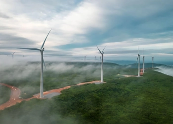 WEG fecha acordos de R$ 1,4 bilhão para autoprodução de energia eólica. Na imagem: Turbinas eólicas onshore no parque eólico Anemus (138,6 MW), com 33 aerogeradores WEG, em Currais Novos, no RN (Foto: Divulgação)