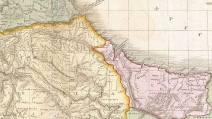 Entenda como o leilão de petróleo na Guiana reacende disputa territorial de quase 2 séculos com Venezuela. Na imagem: Mapa da Guiana Espanhola (atual Venezuela) e da Guiana Holandesa (atual Guiana) em 1818: o rio Essequibo era a fronteira entre as colônias espanholas e holandesas (Foto: Wiki Commons)