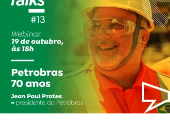 Banner de divulgação do Energy Talks 13 (evento virtual da agência epbr), com a participação de Jean Paul Prates, CEO da Petrobras, em 19/10/23. Na pauta: "Petrobras 70 anos", completos agora em outubro de 2022