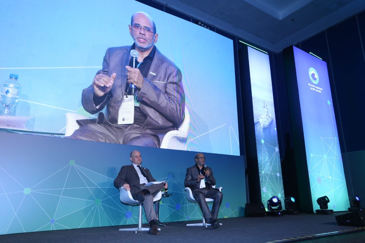 O presidente do IBP, Roberto Ardenghy, e o diretor de Engenharia da Petrobras, Carlos Travassos, durante a OTC Brasil 2023. Foto: Cortesia Petrobras 