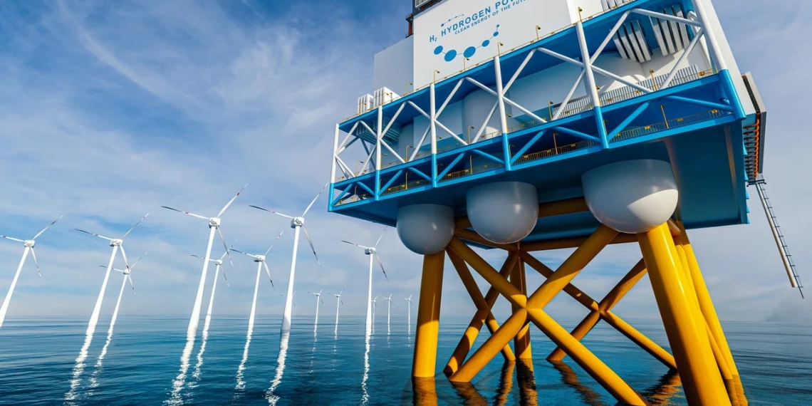 A agência epbr fará cobertura completa do Brazil Offshore Wind Summit com entrevistas exclusivas entre 26 e 27 de março, no Rio. Na imagem: Tecnologia para produção de hidrogênio via eletrólise, em alto mar, com turbinas eólicas ao fundo (Foto: Divulgação IEA)