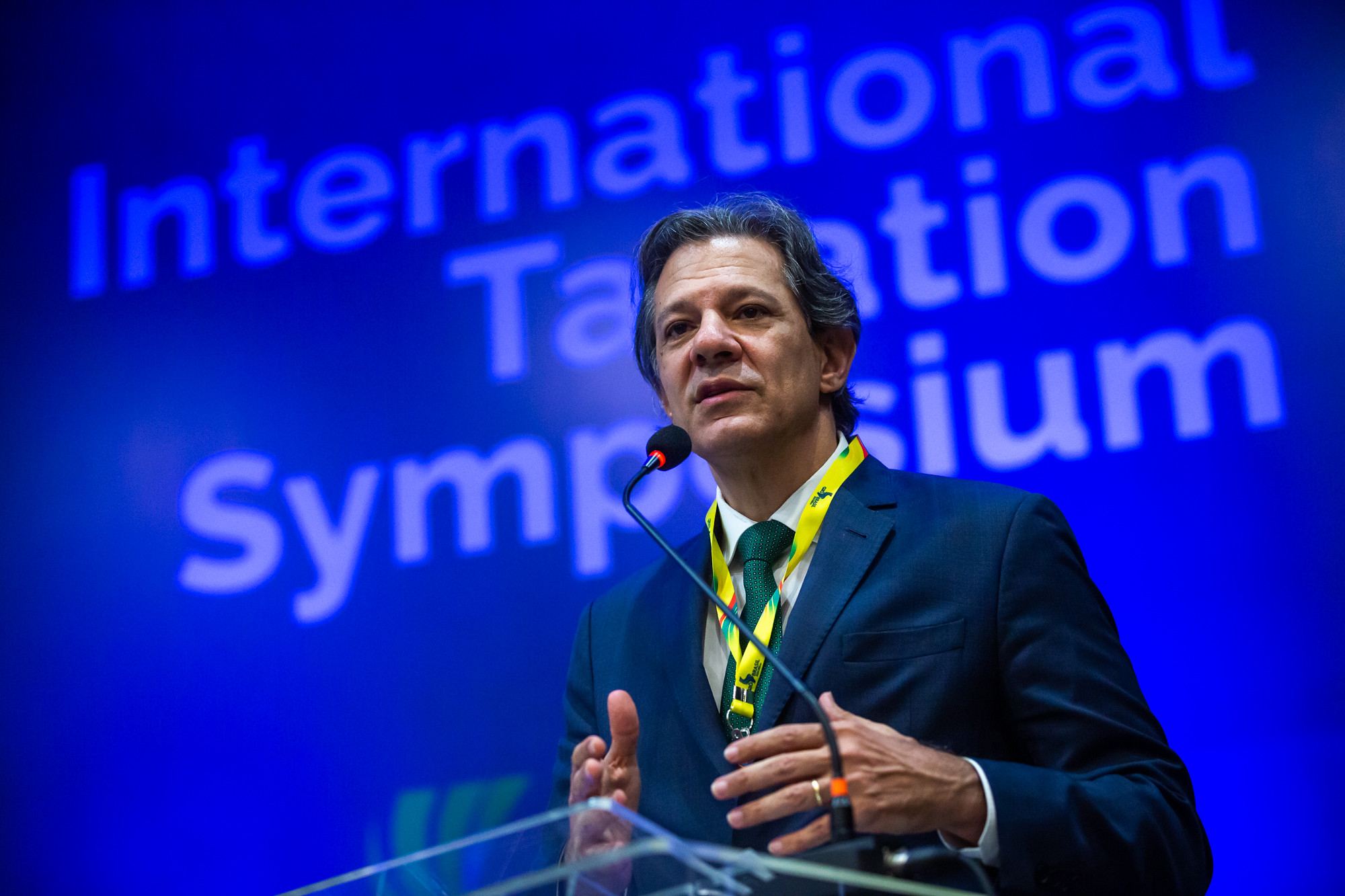 O ministro da Fazenda, Fernando Haddad, durante o G20 International Tax Symposium (Foto: Diogo Zacarias/MF)