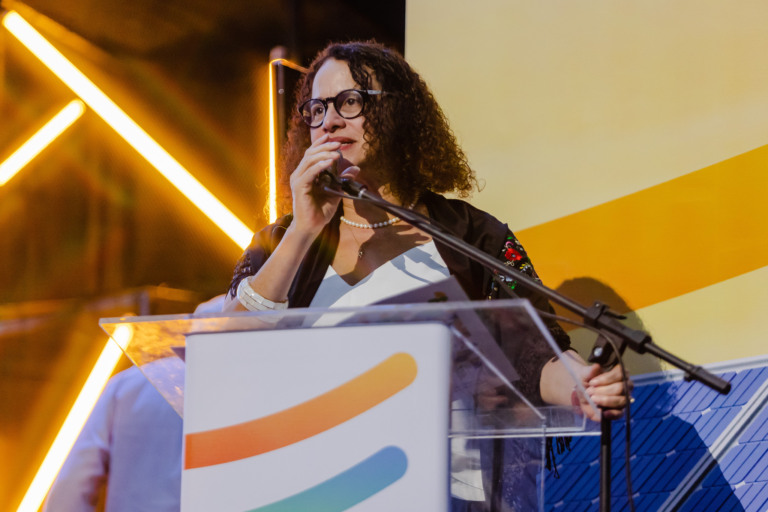 Ministra da Ciência e Tecnologia (MCTI), Luciana Santos, defende exploração de petróleo na Foz do Amazonas, na região da Margem Equatorial, durante a abertura da Conferência Internacional de Tecnologias das Energias Renováveis (Citer), em 3/6/2024 (Foto: Luara Baggi/MCTI)