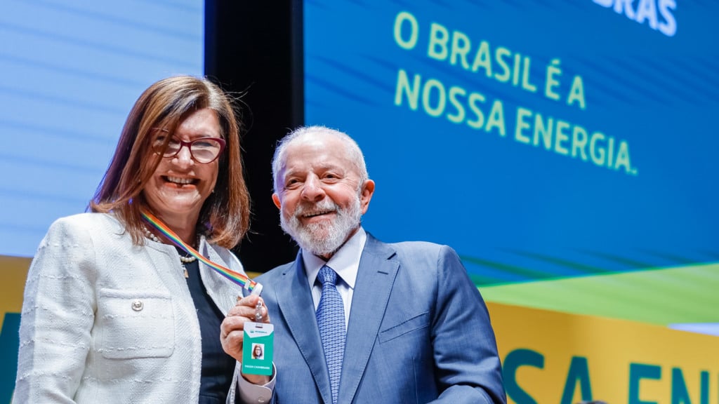 Lula durante a solenidade de posse de Magda Chambriard no cargo de Presidente da Petrobras, no Cenpes, no Rio (Foto Ricardo Stuckert/PR)