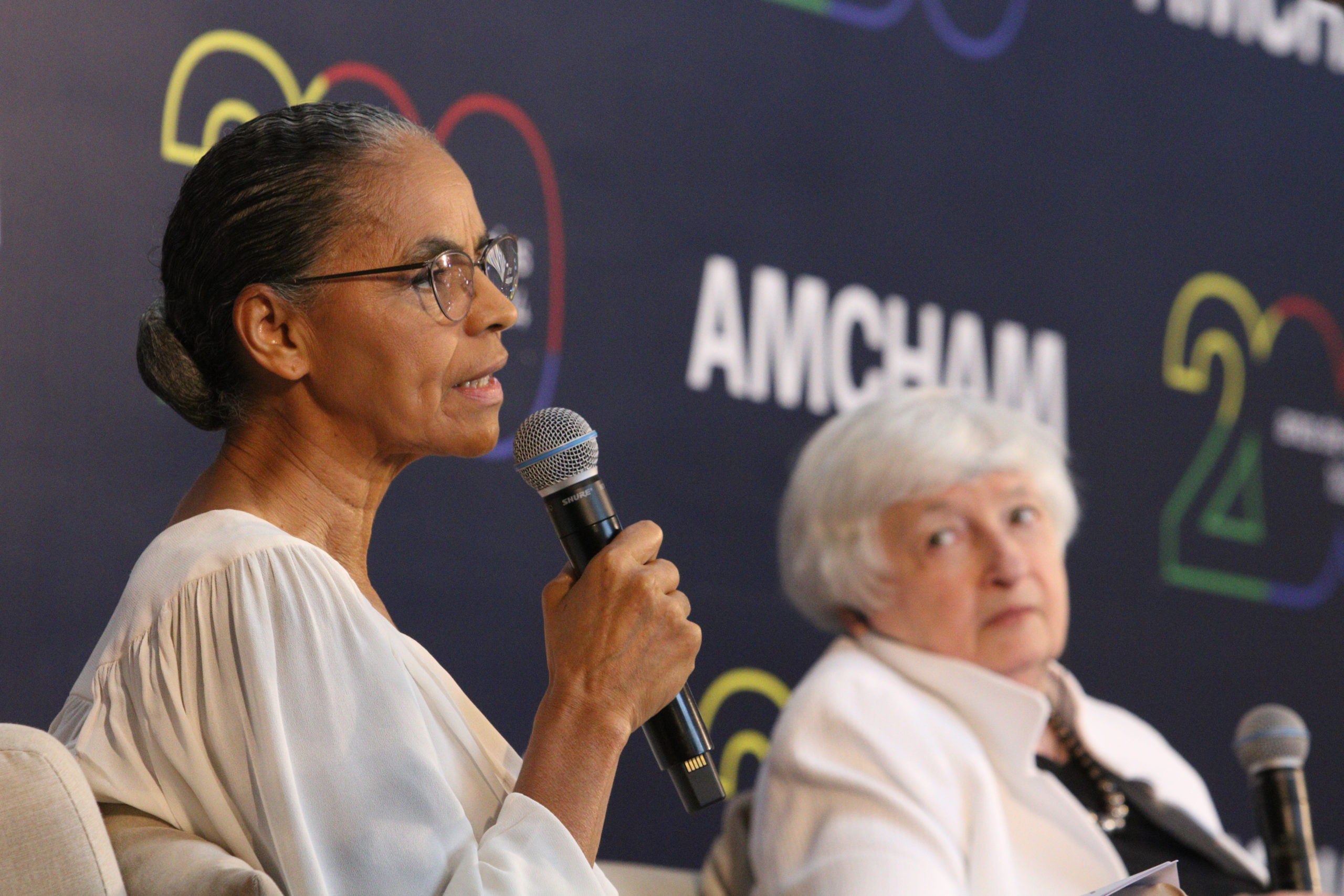 Hidrogênio verde não pode se restringir a ser só mais uma commodity, diz Marina Silva, ministra Meio Ambiente e Mudança do Clima, durante encontro da Amcham Brasil, com a presença da secretária do Tesouro dos EUA, Janet Yellen (Foto: Rovena Rosa/Agência Brasil)