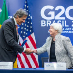 Parceria pelo Clima entre Brasil e EUA mira energia limpa, financiamento verde e mercados de carbono. Na imagem: Ministro da Fazenda do Brasil, Fernando Haddad, e secretária do Tesouro dos EUA, Janet Yellen (Foto: Diogo Zacarias/MF)