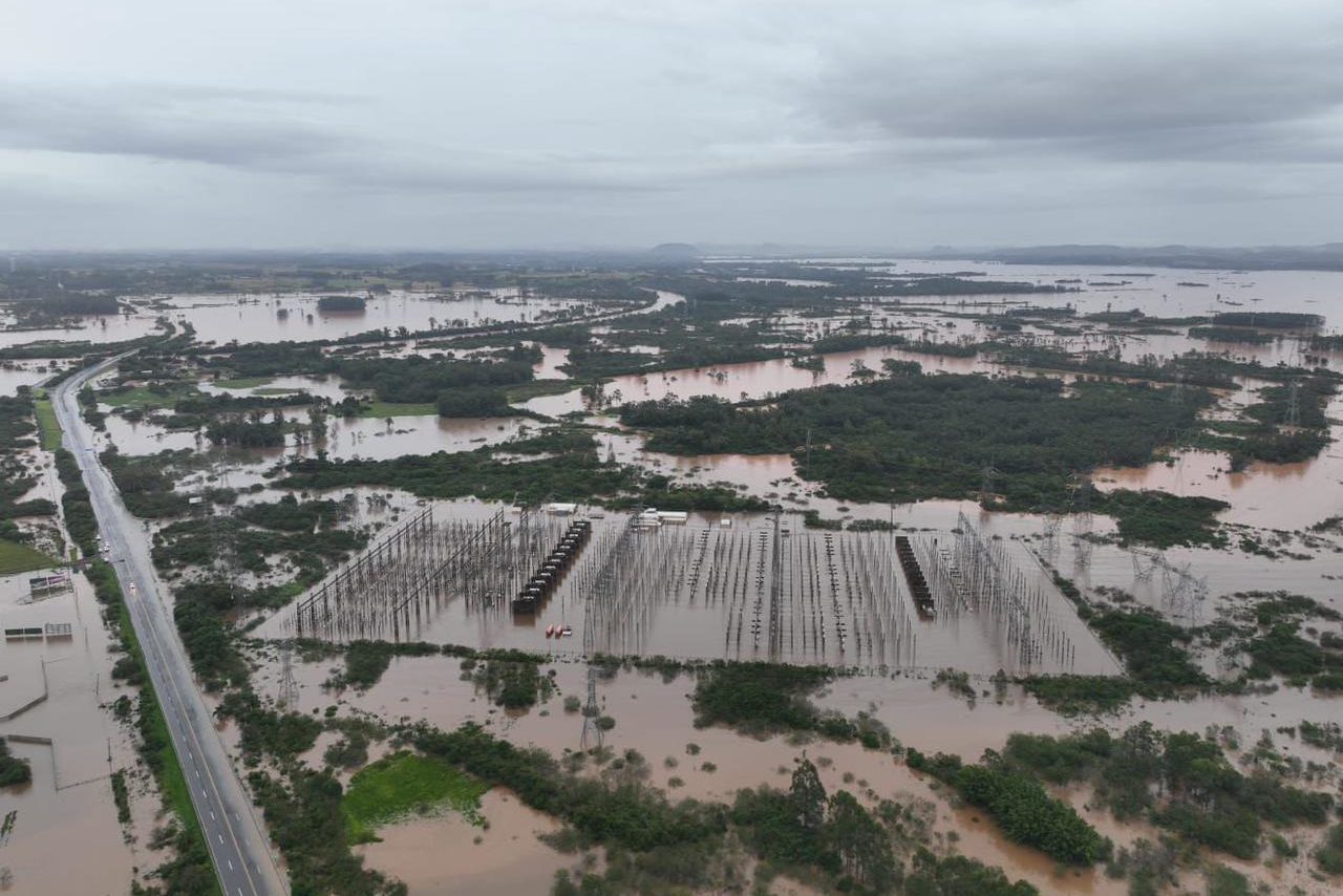 Situação das usinas alagadas devido a enchentes pelas fortes chuvas no Rio Grande do Sul (Foto: Divulgação Aneel)