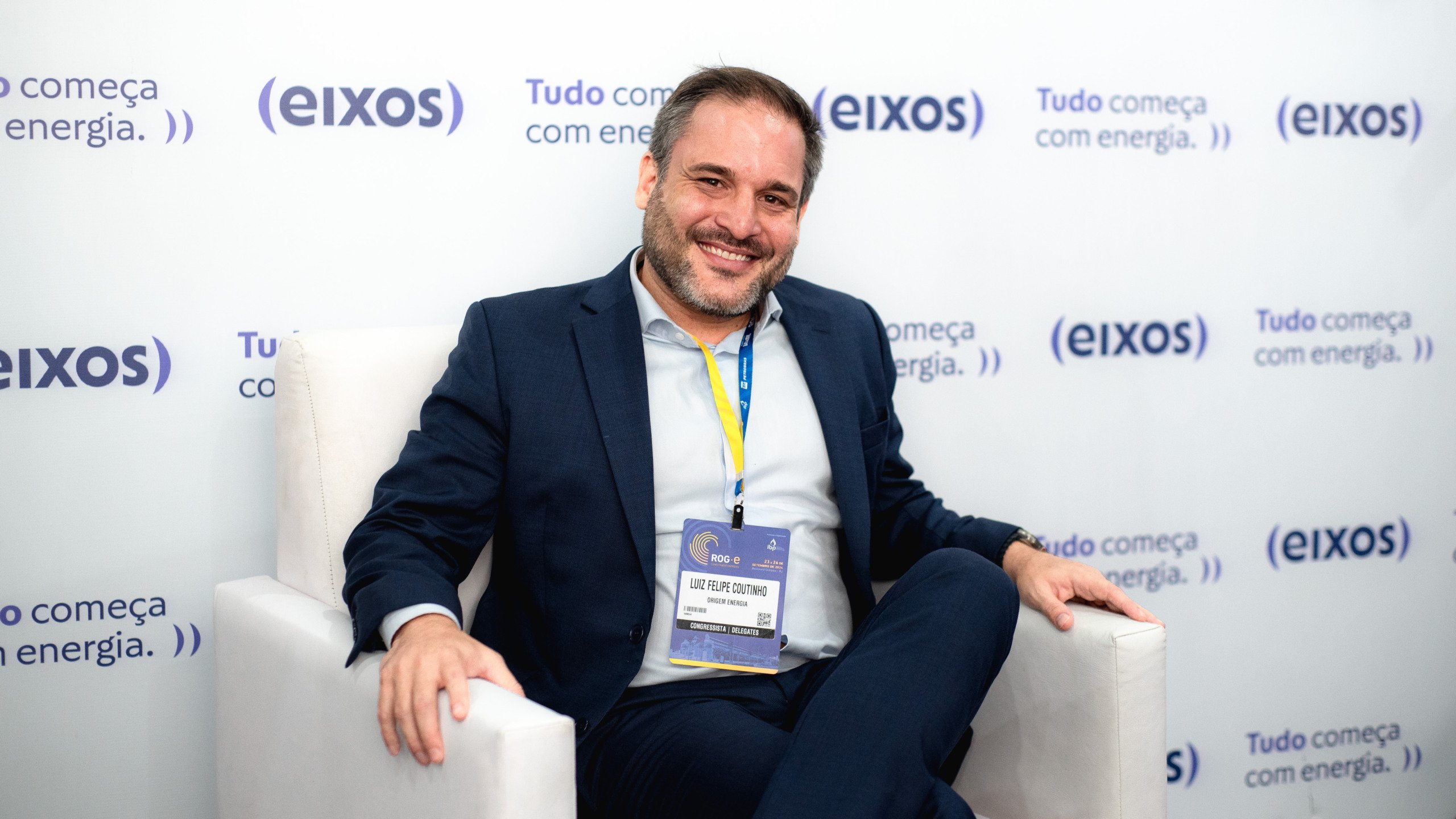 Luiz Felipe Coutinho, CEO da Origem Energia, em entrevista ao estúdio eixos durante a ROG.e no Rio, em 24/9/2024 (Foto Vitor Curi/eixos)