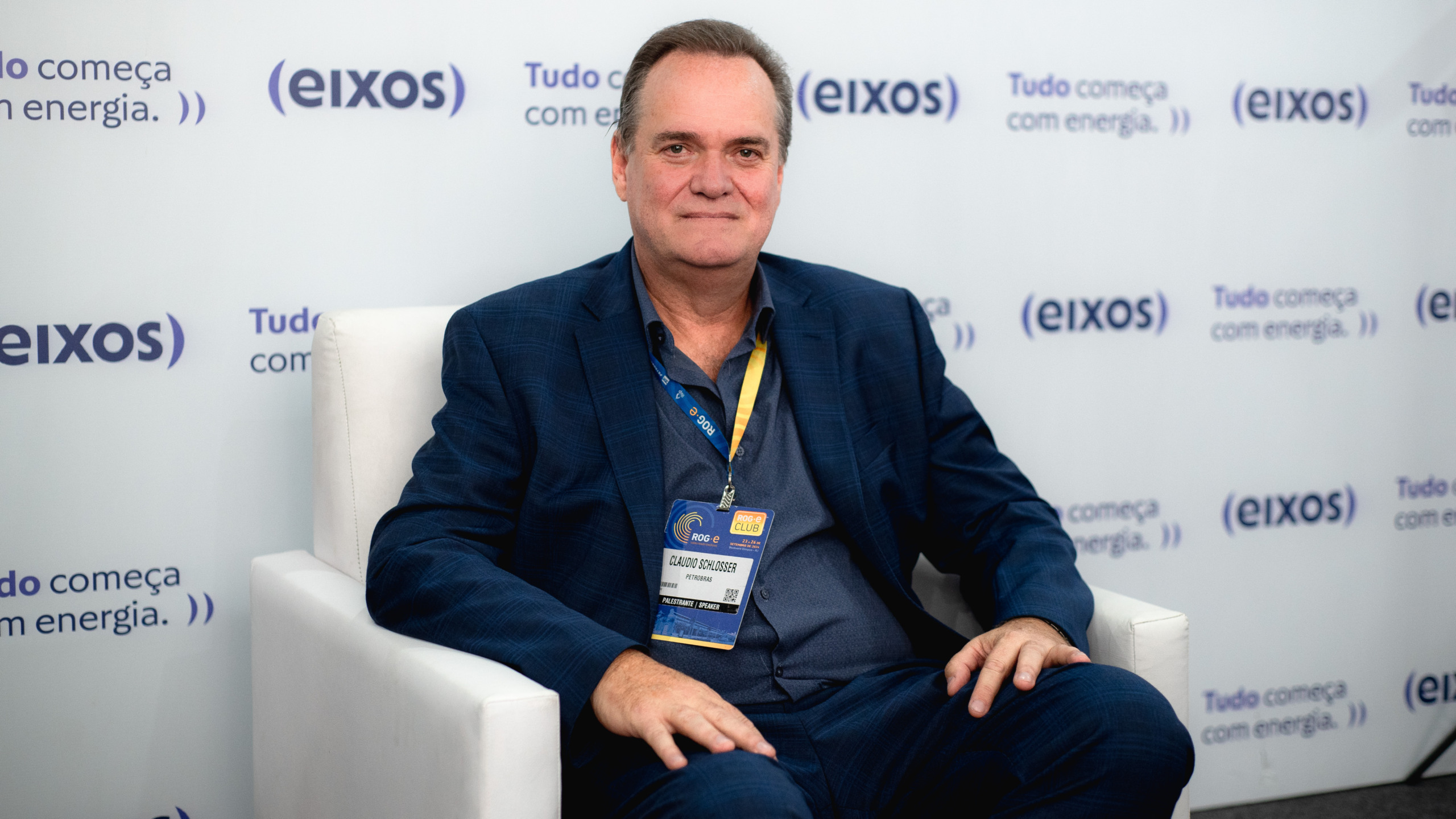 Cláudio Schlosser, diretor executivo de Logistica, Comercialização e Mercados da Petrobras, em entrevista ao estúdio eixos durante a ROG.e no Rio, em 24/9/2024 (Foto Vitor Curi/eixos)