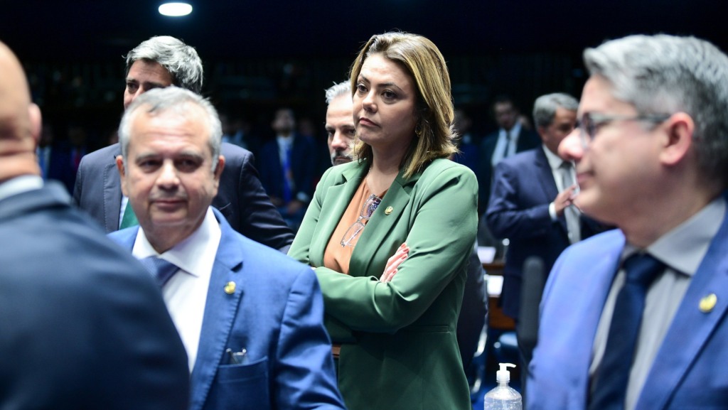 Em destaque, Leila Barros, relatora do PL 182/24, durante análise do projeto do mercado de carbono no Senado, em 12/11/2024 (Foto Pedro França/Agência Senado)