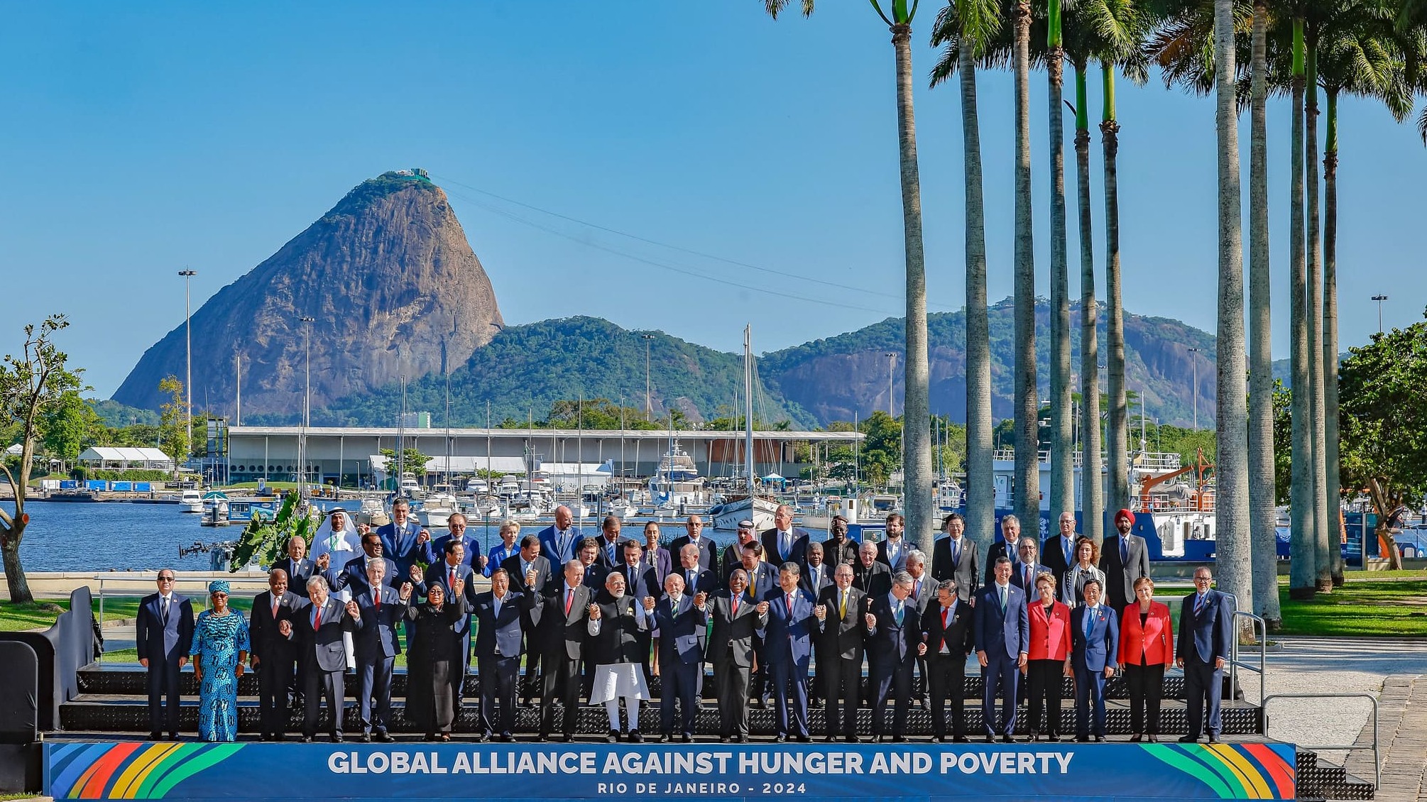 Líderes mundiais durante lançamento da Aliança Global contra a Fome e a Pobreza, durante a cúpula do G20 no Rio, em 18/11/2024 (Foto Ricardo Stuckert/PR)