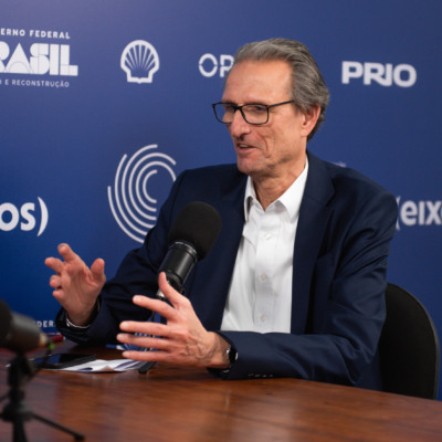 Maurício Tolmasquim, diretor de Transição Energética da Petrobras, em entrevista ao estúdio eixos durante a ROG.e no Rio, em 25/9/2024 (Foto Vitor Curi/eixos)