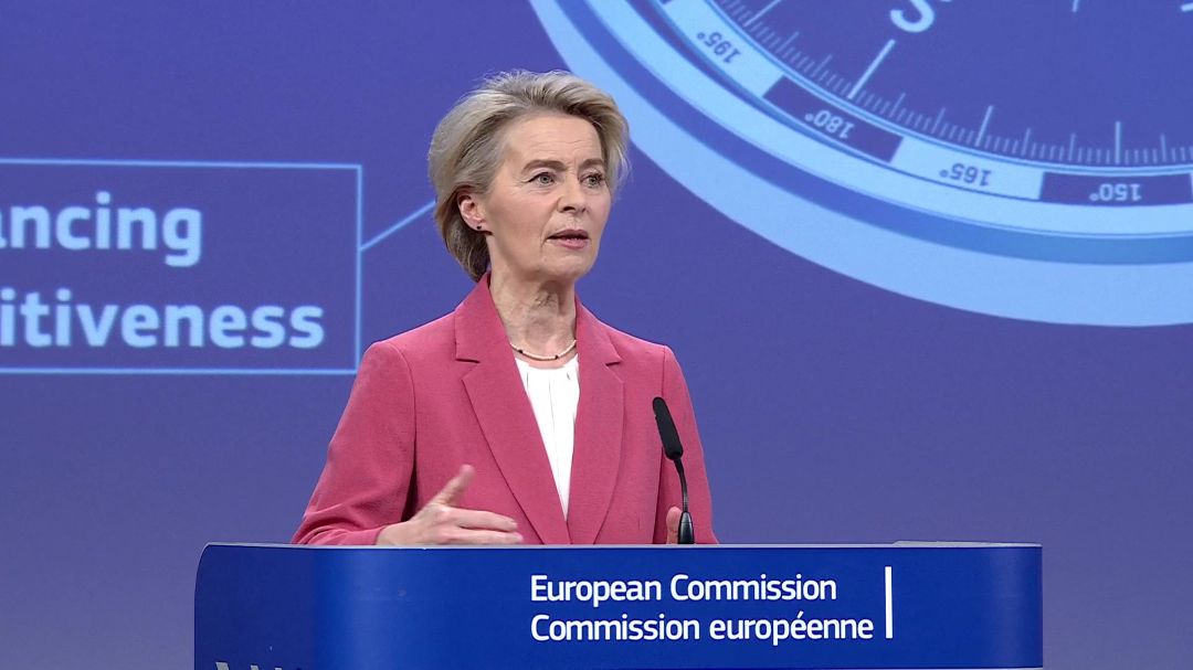 Ursula von der Leyen apresenta nova estratégia para a indústria europeia/ Imagem: EBS - European Broadcasting Service