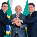 Lula da Silva (centro) se encontra com o presidente do Senado, Davi Alcolumbre (direita), e o presidente da Câmara, Hugo Motta (esquerda), em 3/2/2025 (Foto Ricardo Stuckert/PR)