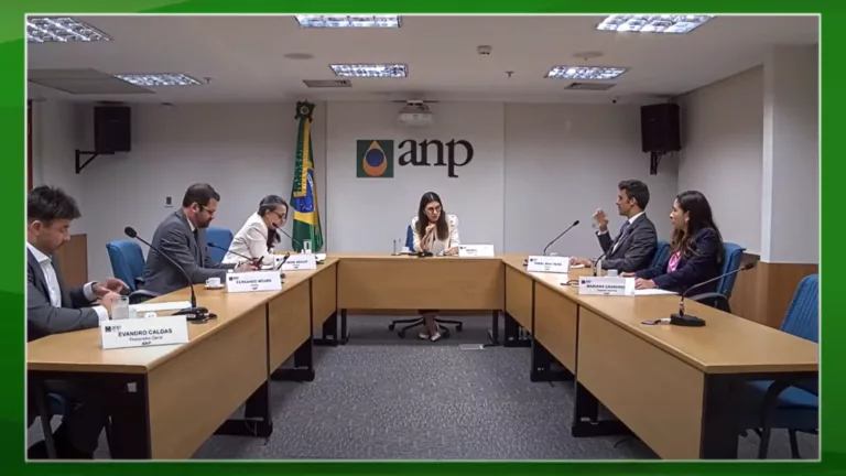 Diretores da ANP Fernando Moura (esquerda) Symone Araújo, Patricia Baran, Daniel Maia e Mariana Cavadinha durante reunião colegiada , em 6/2/2025 (Foto Reprodução Youtube ANP)