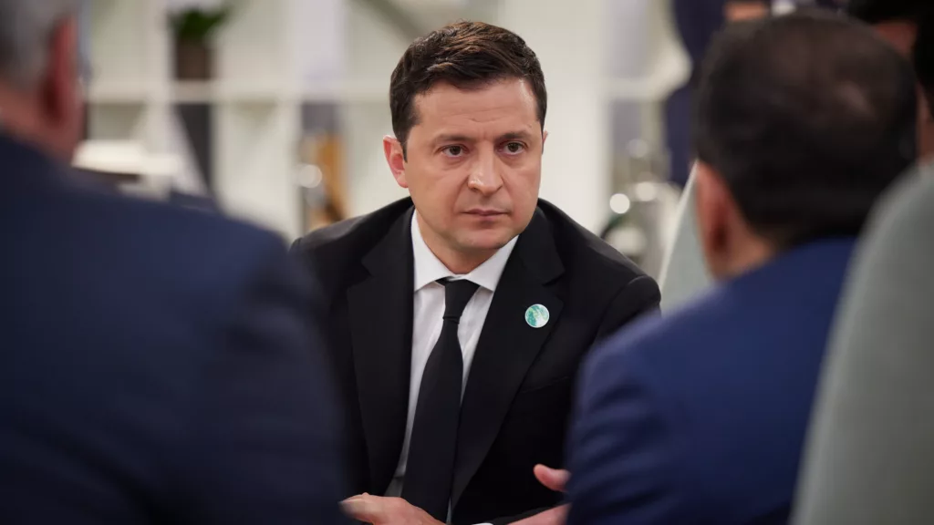 Participação do presidente da Ucrânia, Volodymyr Zelensky, na COP26 em Glasgow, no Reino Unido, em 1-11-2021 (Foto Presidente da Ucrânia)