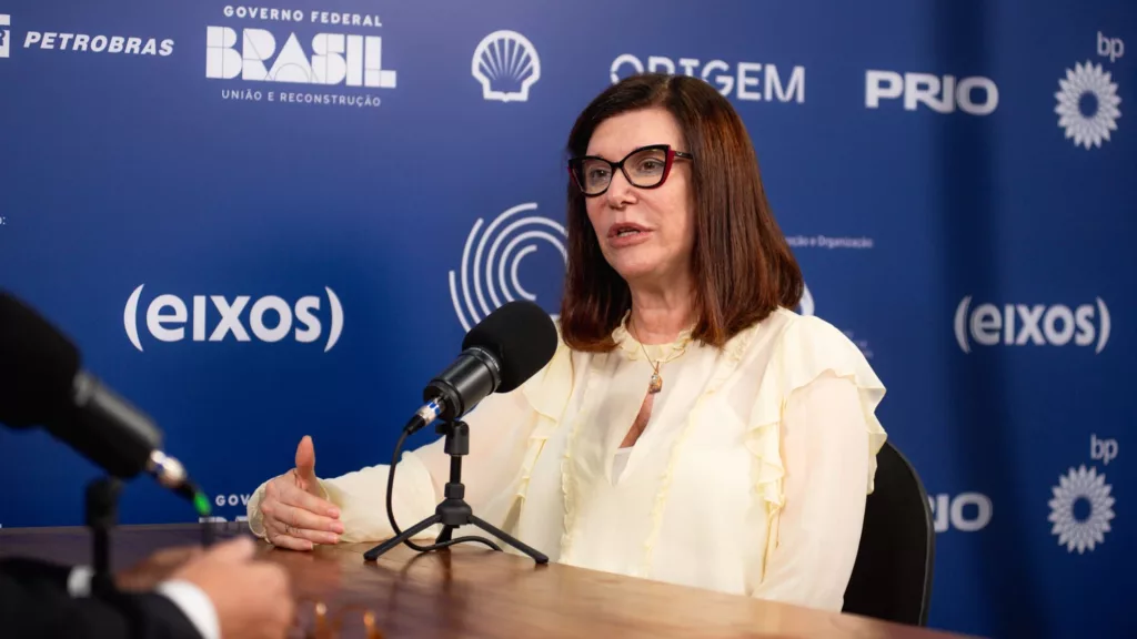 Magda Chambriard, presidente da Petrobras, em entrevista ao estúdio eixos durante a ROG.e no Rio, em 25/9/2024 (Foto Vitor Curi/eixos)