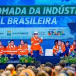 Cerimônia de retomada da indústria naval e offshore brasileira, do Programa de Renovação da Frota Naval da Petrobras, no Tebig, Angra dos Reis (RJ), em 17/2/2025 (Foto Ricardo Stuckert/PR)