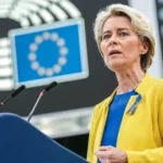 Presidente da Comissão Europeia, Ursula von der Leyen, profere "Discurso do Estado da União de 2022" (Soteu, na sigla em inglês), em 14/9/22, em Estrasburgo (Foto CC-BY-4/União Europeia)