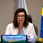 A presidente Magda Chambriard durante a coletiva de imprensa online sobre os resultados do 1º trimestre de 2025 (Foto: Agência Petrobras)
