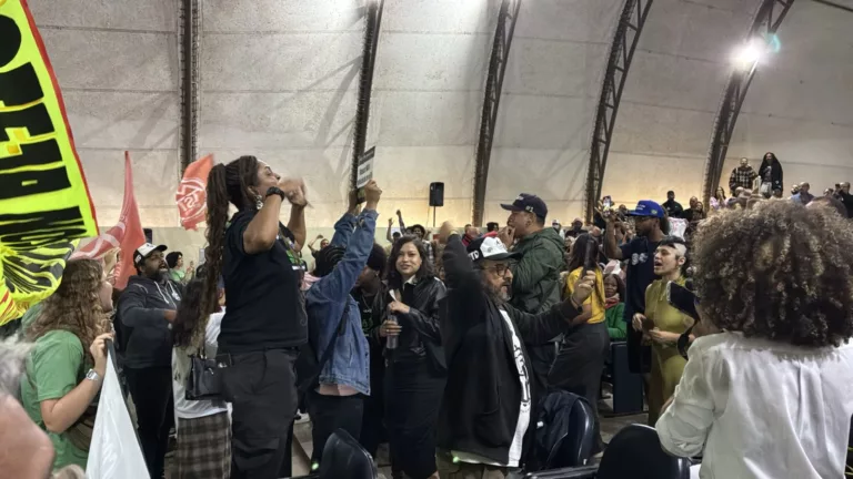 Manifestação conta instalação da UTE Brasilia, durante audiência pública em Samambaia (Foto: Divulgação Arayara)