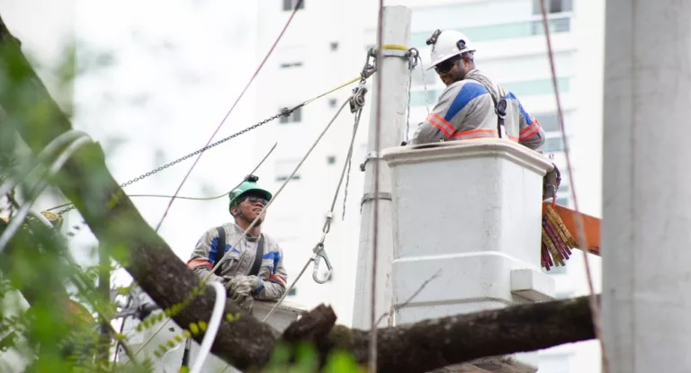 Técnicos realizam manutenção na rede elétrica (Foto: divulgação Enel)