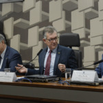 Deputado Alceu Moreira (MDB-RS), senador Laércio Oliveira (PP-SE) e Pietro Mendes. Foto: Saulo Cruz/Agência Senado