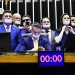 Deputados de oposição se manifestam contra sanções e prisão de Jair Bolsonaro (PL) e ocupam Mesa Diretora da Câmara, em 5 de agosto de 2025 (Foto Saulo Cruz/Agência Senado)