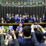 Deputados de oposição se manifestam contra sanções e prisão de Jair Bolsonaro (PL) e ocupam Mesa Diretora da Câmara, em 5 de agosto de 2025 (Foto Saulo Cruz/Agência Senado)